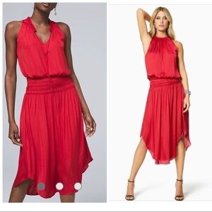 Eva Mendes dress grecian tassel sleeveless ruched waist S